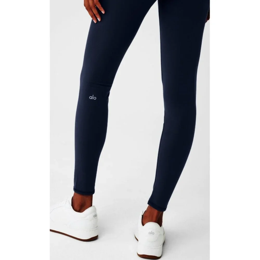 Alo Airbrush Winter Warm High-Waist Nocturne Legging Navy Brushed Fleece Hi-Rise